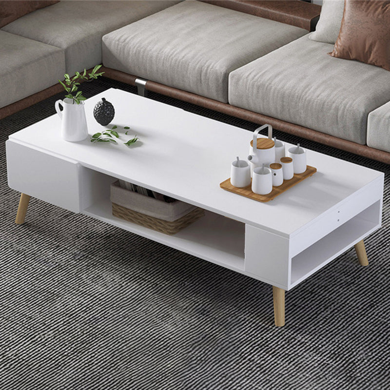 Modern Rectangle Wooden Coffee Table 4 Legs Cocktail Table with Storage 47"L x 25"W x 16.5"H White 2 Clearhalo 'Coffee & Accent Tables' 'Coffee Tables' 'coffee_tables' 'furn' 'furn_coffee_tables' 'Furniture' 'Living Room Furniture' 6349017