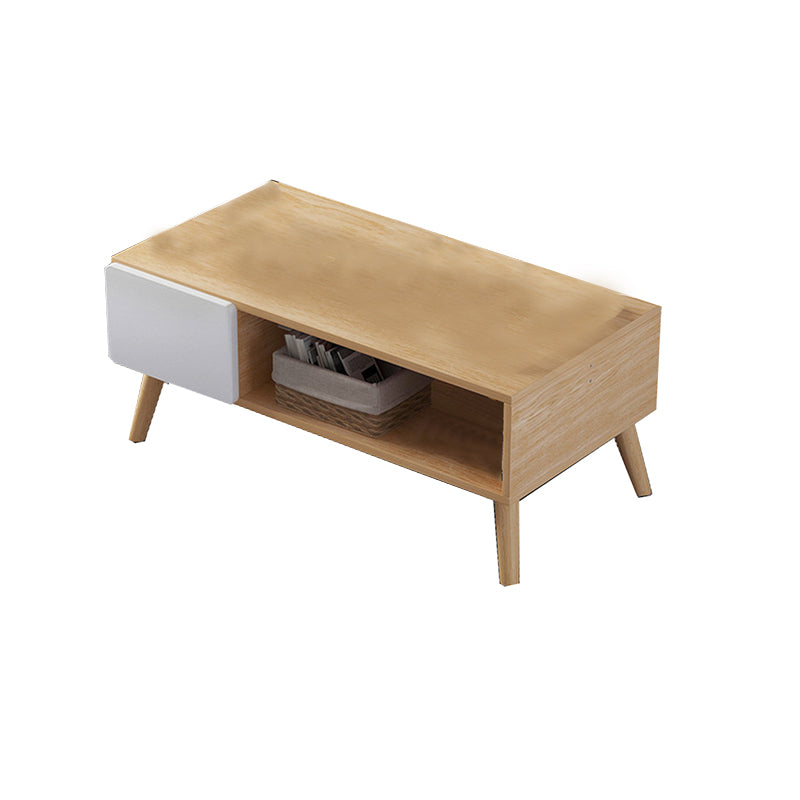 Modern Rectangle Wooden Coffee Table 4 Legs Cocktail Table with Storage Clearhalo 'Coffee & Accent Tables' 'Coffee Tables' 'coffee_tables' 'furn' 'furn_coffee_tables' 'Furniture' 'Living Room Furniture' 6349022