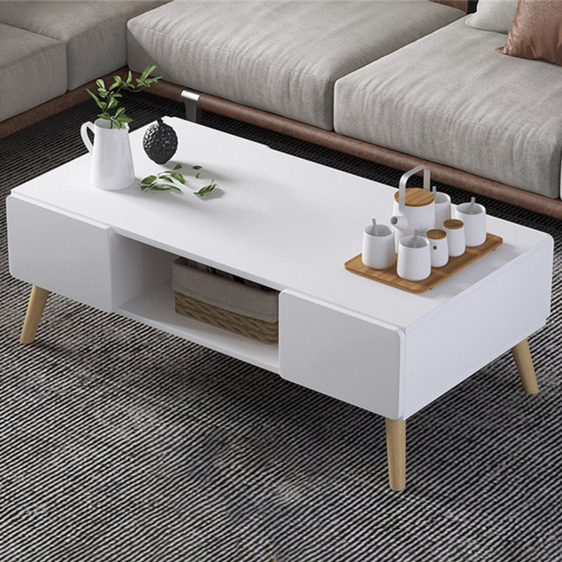 Modern Rectangle Wooden Coffee Table 4 Legs Cocktail Table with Storage 39"L x 21"W x 16.5"H White 4 Clearhalo 'Coffee & Accent Tables' 'Coffee Tables' 'coffee_tables' 'furn' 'furn_coffee_tables' 'Furniture' 'Living Room Furniture' 6349025