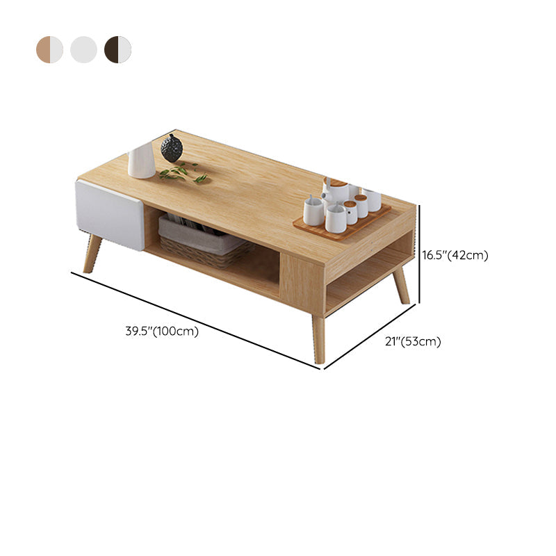 Modern Rectangle Wooden Coffee Table 4 Legs Cocktail Table with Storage Clearhalo 'Coffee & Accent Tables' 'Coffee Tables' 'coffee_tables' 'furn' 'furn_coffee_tables' 'Furniture' 'Living Room Furniture' 6349029