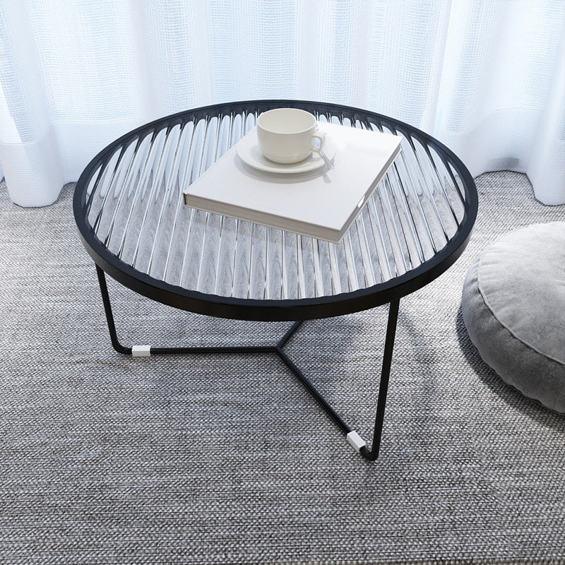 11.8" H Cross Legs Coffee Table Round Clear Glass Cocktail Table Clearhalo 'Coffee & Accent Tables' 'Coffee Tables' 'coffee_tables' 'furn' 'furn_coffee_tables' 'Furniture' 'Living Room Furniture' 6349081