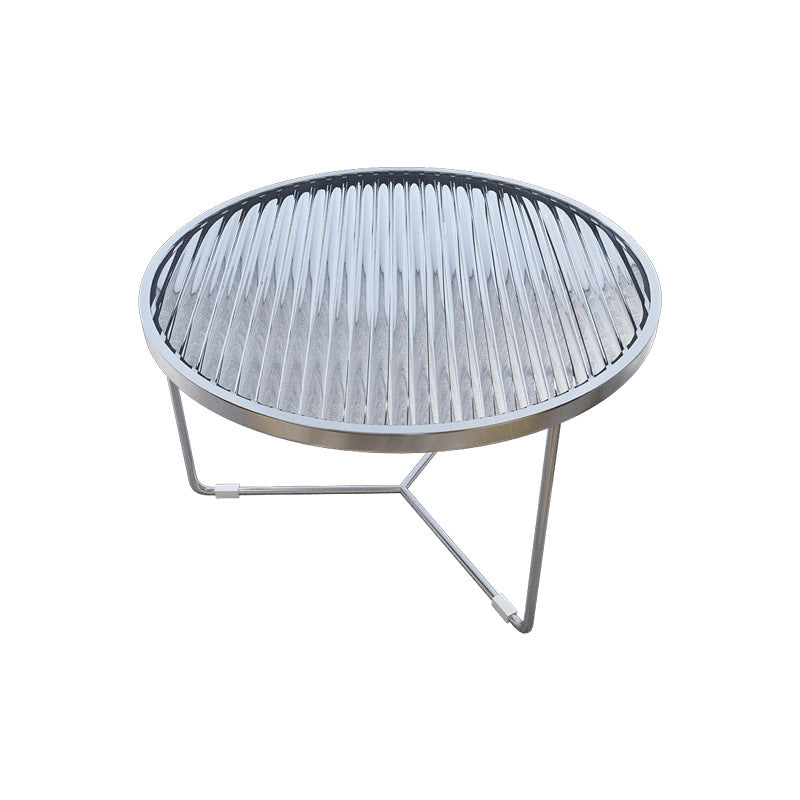 11.8" H Cross Legs Coffee Table Round Clear Glass Cocktail Table Silver Clearhalo 'Coffee & Accent Tables' 'Coffee Tables' 'coffee_tables' 'furn' 'furn_coffee_tables' 'Furniture' 'Living Room Furniture' 6349089