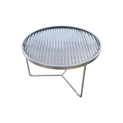 11.8" H Cross Legs Coffee Table Round Clear Glass Cocktail Table Silver Clearhalo 'Coffee & Accent Tables' 'Coffee Tables' 'coffee_tables' 'furn' 'furn_coffee_tables' 'Furniture' 'Living Room Furniture' 6349089