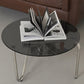 Contemporary Grey Round Glass Coffee Table with Metal 3 Legs