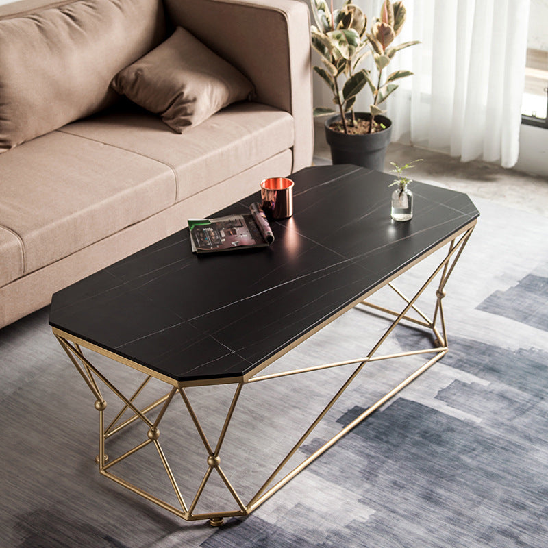 Glam Slate Coffee Table Gold Frame Coffee or End Table, 17.71" Tall Black Shelves Not Included Clearhalo 'Coffee & Accent Tables' 'Coffee Tables' 'coffee_tables' 'furn' 'furn_coffee_tables' 'Furniture' 'Living Room Furniture' 6349110