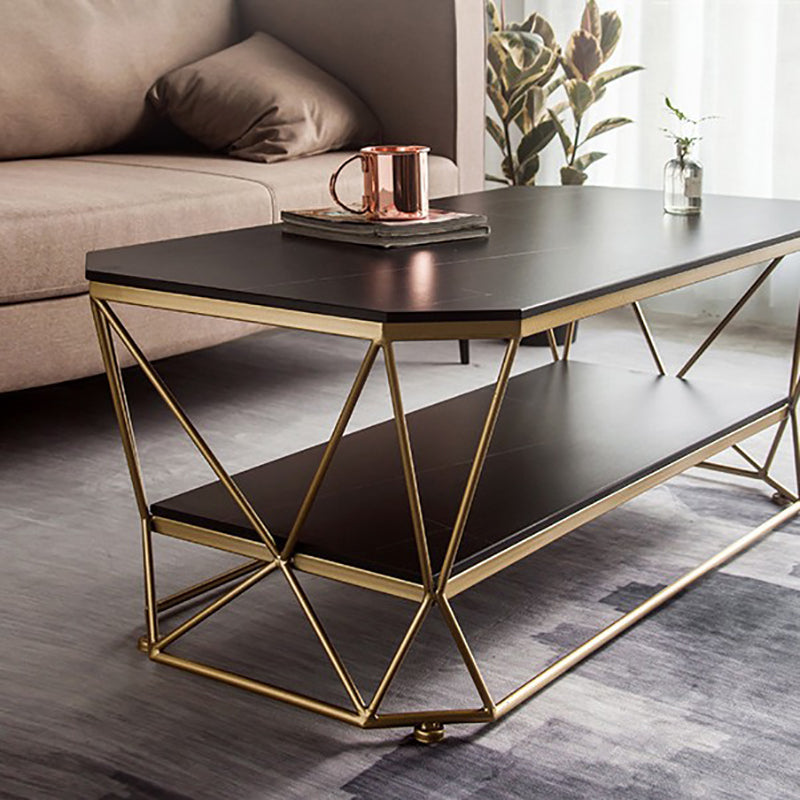Glam Slate Coffee Table Gold Frame Coffee or End Table, 17.71" Tall Clearhalo 'Coffee & Accent Tables' 'Coffee Tables' 'coffee_tables' 'furn' 'furn_coffee_tables' 'Furniture' 'Living Room Furniture' 6349113