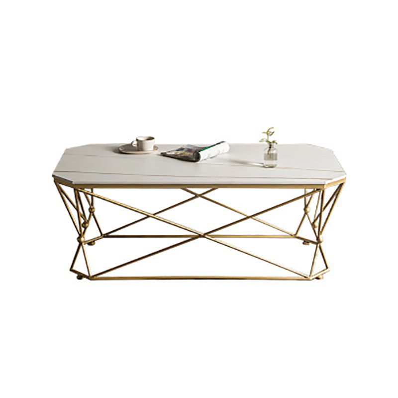 Glam Slate Coffee Table Gold Frame Coffee or End Table, 17.71" Tall White Shelves Not Included Clearhalo 'Coffee & Accent Tables' 'Coffee Tables' 'coffee_tables' 'furn' 'furn_coffee_tables' 'Furniture' 'Living Room Furniture' 6349115