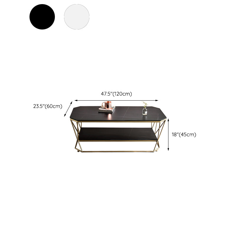 Glam Slate Coffee Table Gold Frame Coffee or End Table, 17.71" Tall Clearhalo 'Coffee & Accent Tables' 'Coffee Tables' 'coffee_tables' 'furn' 'furn_coffee_tables' 'Furniture' 'Living Room Furniture' 6349119