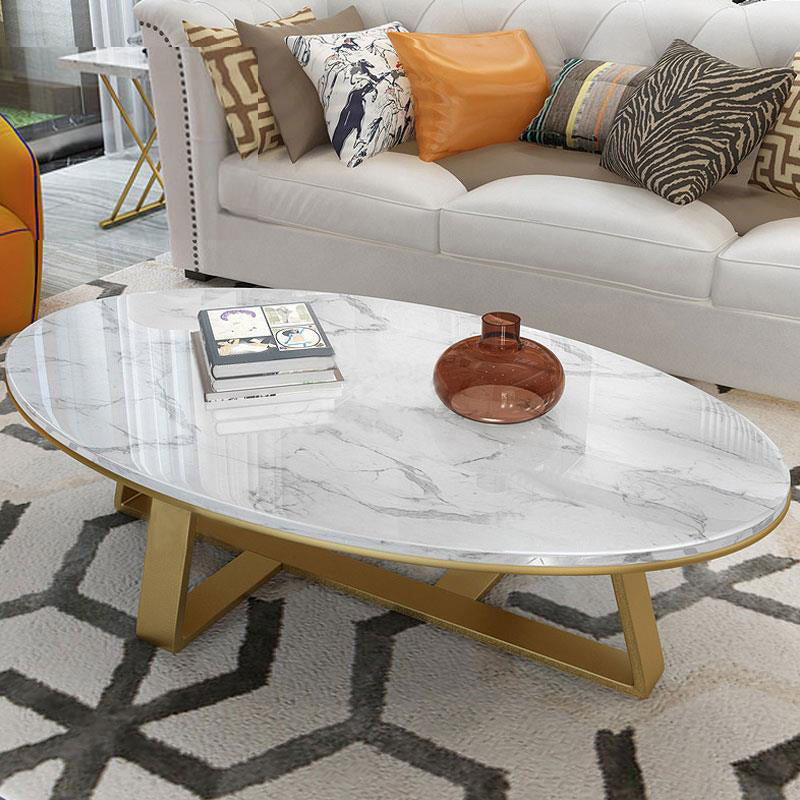 Marble Oval Coffee Table Metal Frame Abstract Cocktail Table Gold Clearhalo 'Coffee & Accent Tables' 'Coffee Tables' 'coffee_tables' 'furn' 'furn_coffee_tables' 'Furniture' 'Living Room Furniture' 6349120