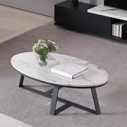 Marble Oval Coffee Table Metal Frame Abstract Cocktail Table Black Clearhalo 'Coffee & Accent Tables' 'Coffee Tables' 'coffee_tables' 'furn' 'furn_coffee_tables' 'Furniture' 'Living Room Furniture' 6349121