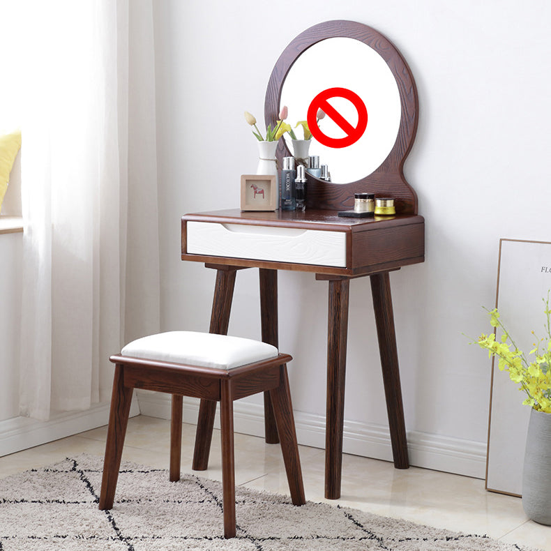 15.74" Wide Solid Wood Dresser 1-Drawer Vanity Table with Stool and Mirror