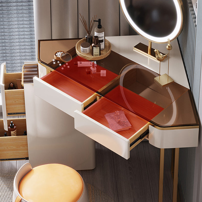 鏡面の虚栄心テーブルとスツールセット4の引き出しガラストップバニティデスク