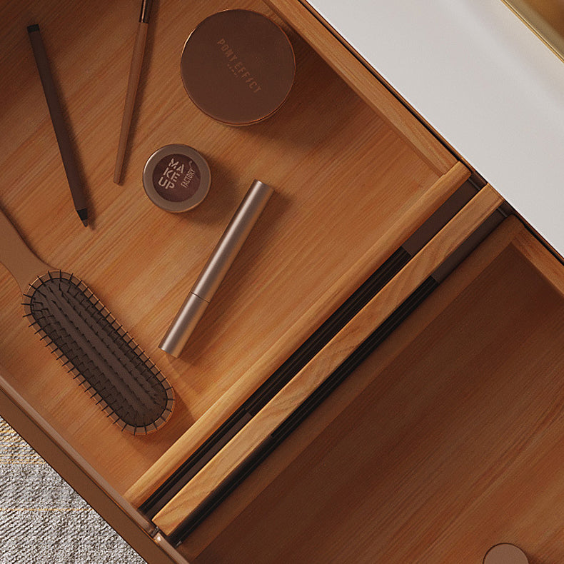 Tavolo da vanità a specchio e set di sgabelli da 4 cassetti in vetro