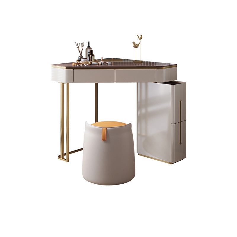Tavolo da vanità a specchio e set di sgabelli da 4 cassetti in vetro