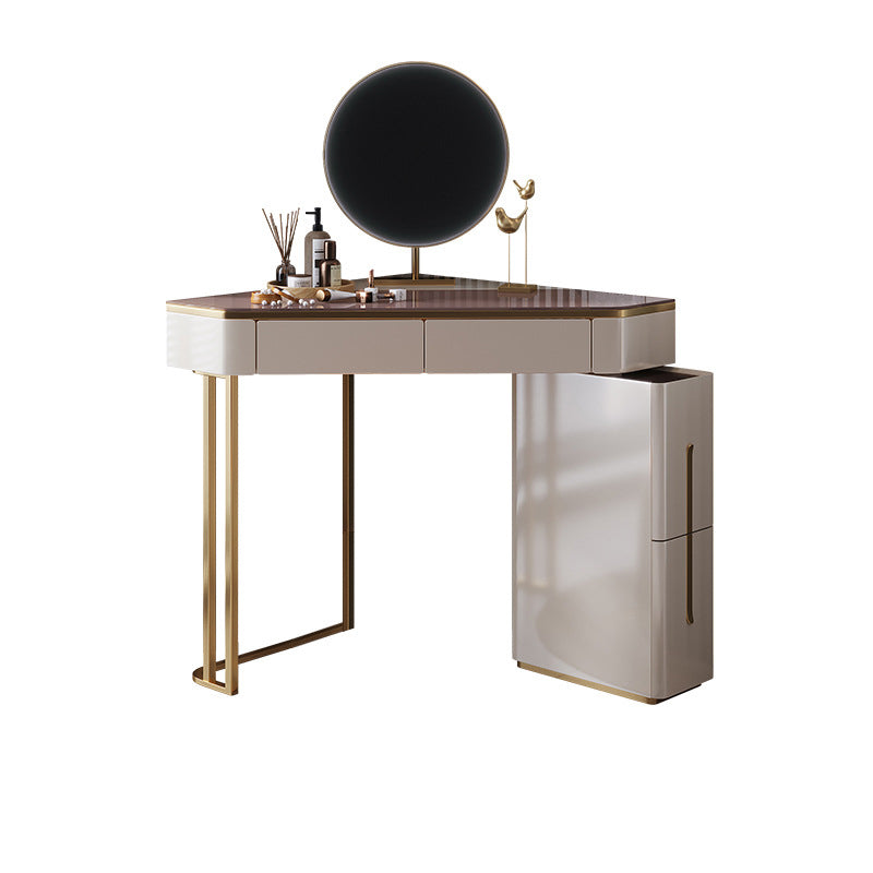 鏡面の虚栄心テーブルとスツールセット4の引き出しガラストップバニティデスク