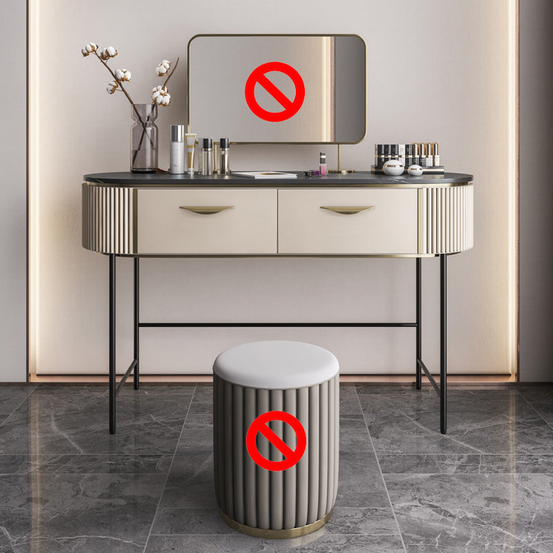 Set di vanità con 2 cassetti di stoccaggio da 17,71 "con specchio e sgabello imbottito