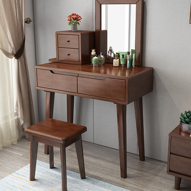 Modern 2-Drawers Table Dressing Table Solid Wood Mirror Make-up Vanity Clearhalo 'Bedroom Furniture' 'furn' 'furn_makeup_vanities' 'Furniture' 'Makeup Vanities' 'makeup_vanities' 6349219