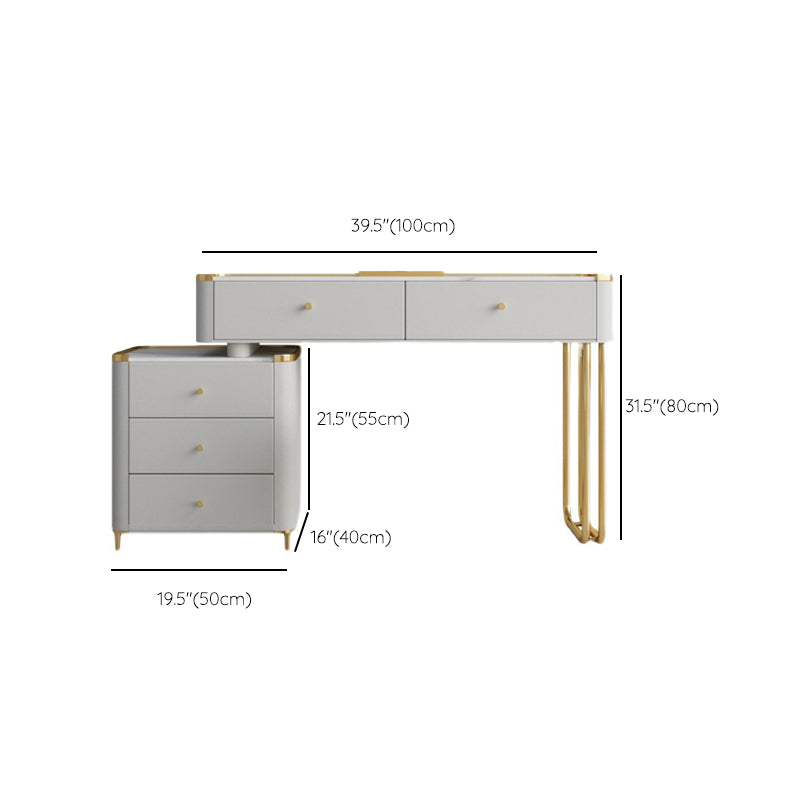 15.74 "幅5つの収納引き出し付きガラスの虚栄心デスクは、寝室用のクリーム木材の虚栄心セットセット