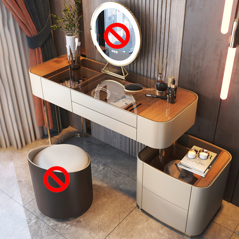 Scrivania di vanità in vetro con 5 cassetti di stoccaggio da 16.14 "set di vanità in legno largo