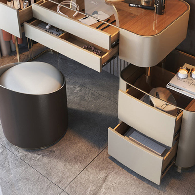 Scrivania di vanità in vetro con 5 cassetti di stoccaggio da 16.14 "set di vanità in legno largo