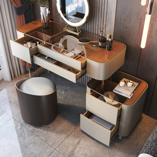 Scrivania di vanità in vetro con 5 cassetti di stoccaggio da 16.14 "set di vanità in legno largo