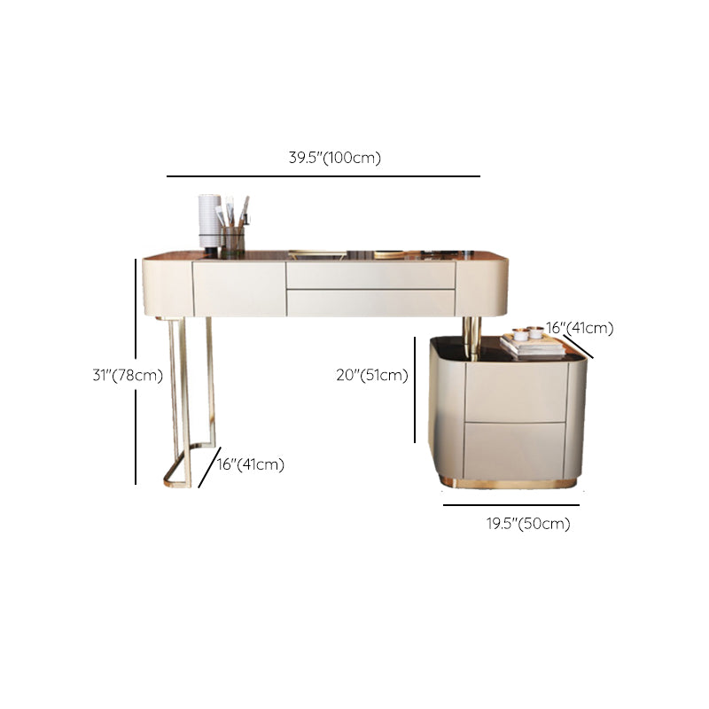 Scrivania di vanità in vetro con 5 cassetti di stoccaggio da 16.14 "set di vanità in legno largo