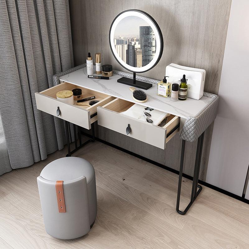 Gray Vanity Desk with 2 Storage Drawers 17.32" Wide Wood Vanity Set, Modern Style Clearhalo 'Bedroom Furniture' 'furn' 'furn_makeup_vanities' 'Furniture' 'Makeup Vanities' 'makeup_vanities' 6349284