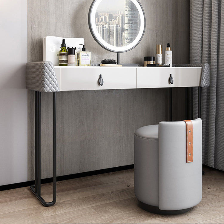 Gray Vanity Desk with 2 Storage Drawers 17.32" Wide Wood Vanity Set, Modern Style Clearhalo 'Bedroom Furniture' 'furn' 'furn_makeup_vanities' 'Furniture' 'Makeup Vanities' 'makeup_vanities' 6349286