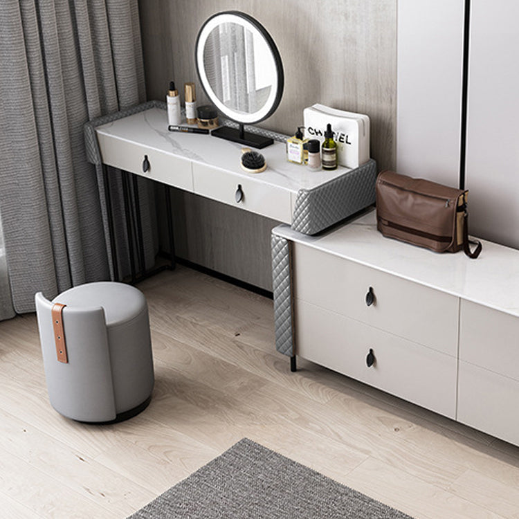 Gray Vanity Desk with 2 Storage Drawers 17.32" Wide Wood Vanity Set, Modern Style Clearhalo 'Bedroom Furniture' 'furn' 'furn_makeup_vanities' 'Furniture' 'Makeup Vanities' 'makeup_vanities' 6349293