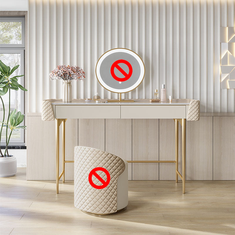 Desca di vanità bianca con 2 cassetti di stoccaggio da 17,71 "set di vanità in legno largo, stile glam