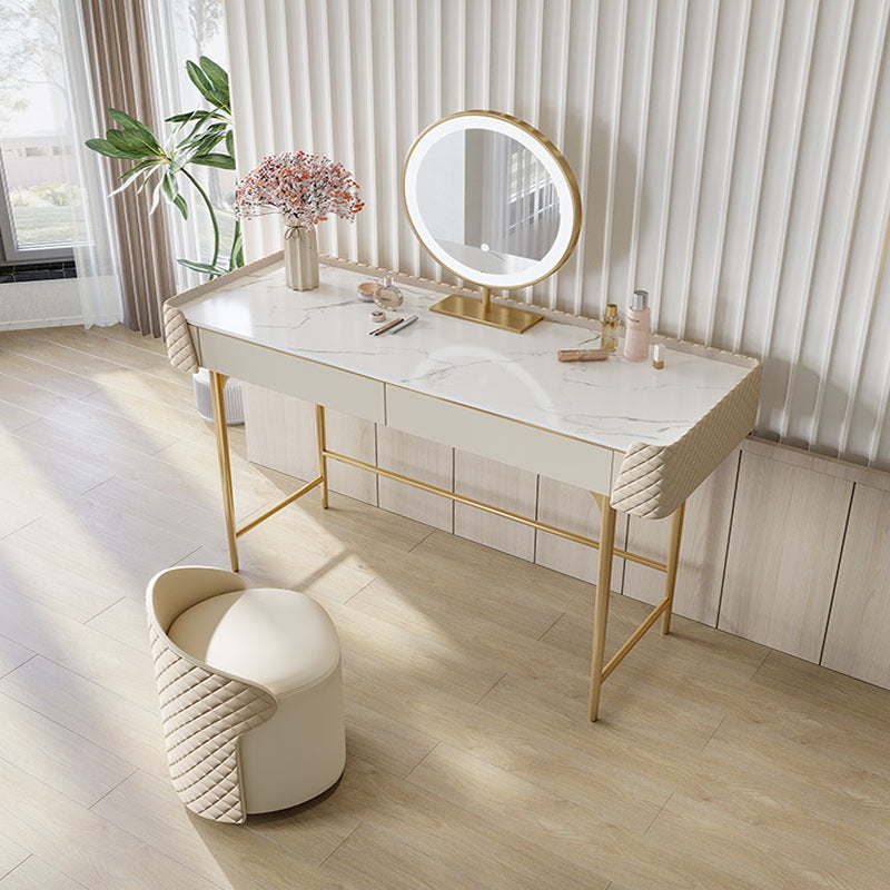 Desca di vanità bianca con 2 cassetti di stoccaggio da 17,71 "set di vanità in legno largo, stile glam