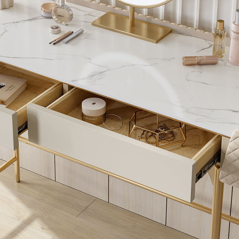 Desca di vanità bianca con 2 cassetti di stoccaggio da 17,71 "set di vanità in legno largo, stile glam