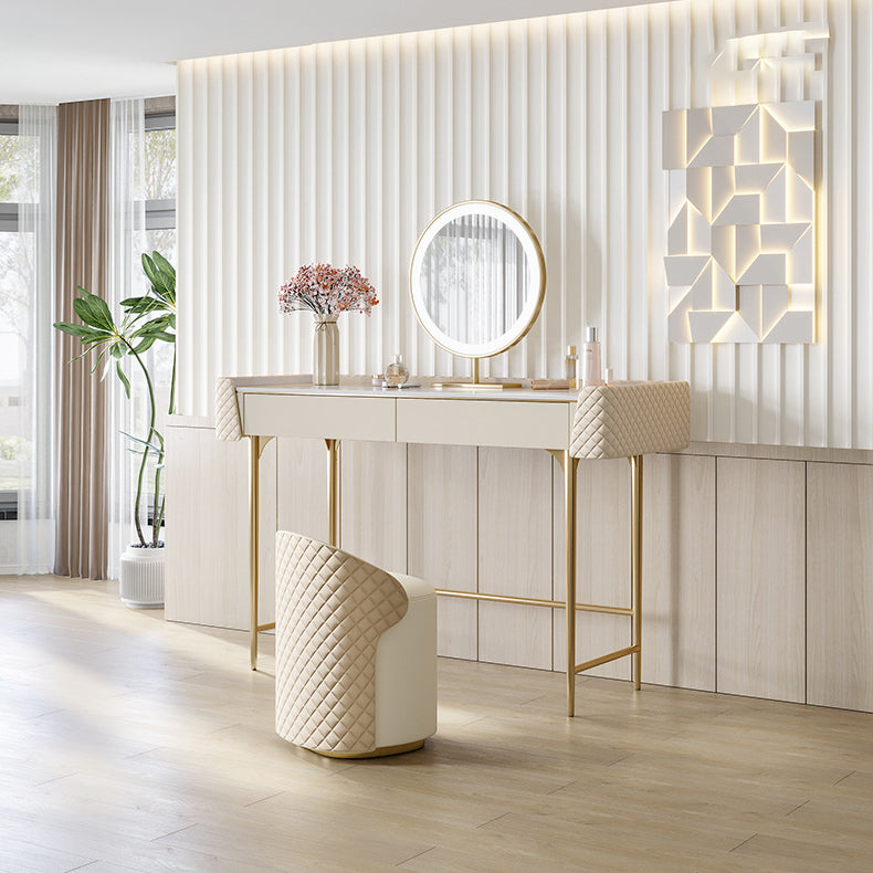 Desca di vanità bianca con 2 cassetti di stoccaggio da 17,71 "set di vanità in legno largo, stile glam