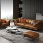 Modern Pillow Back Sofa Orange Genuine Leather Tuxedo Arm Sofa