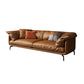 Modern Pillow Back Sofa Orange Genuine Leather Tuxedo Arm Sofa