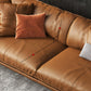Modern Pillow Back Sofa Orange Genuine Leather Tuxedo Arm Sofa