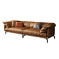 Modern Pillow Back Sofa Orange Genuine Leather Tuxedo Arm Sofa