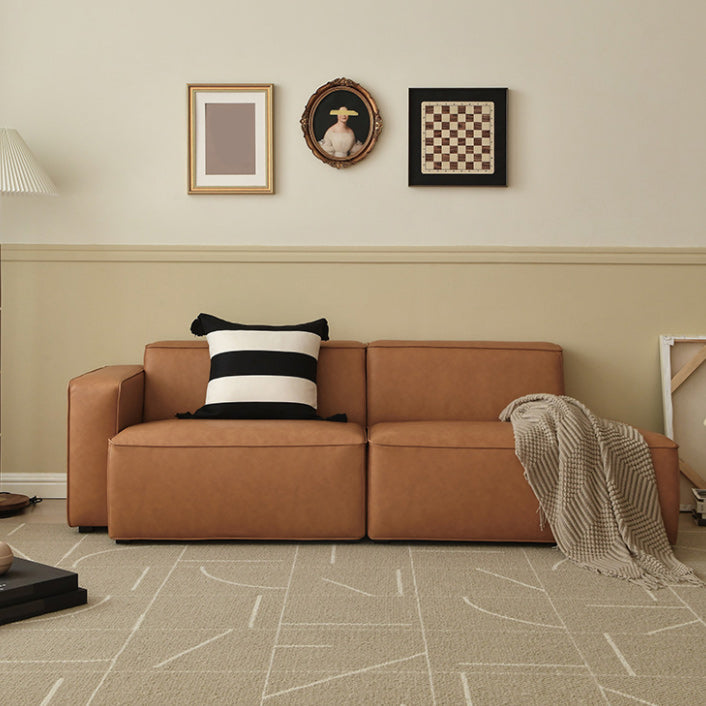 Contemporary Stationary Faux Leather Living Room Square Arm Sofa