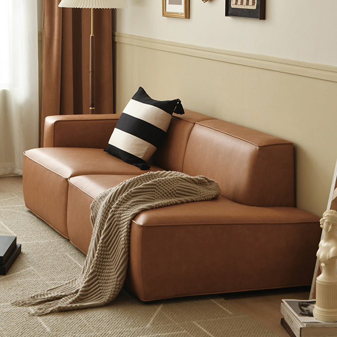 Contemporary Stationary Faux Leather Living Room Square Arm Sofa