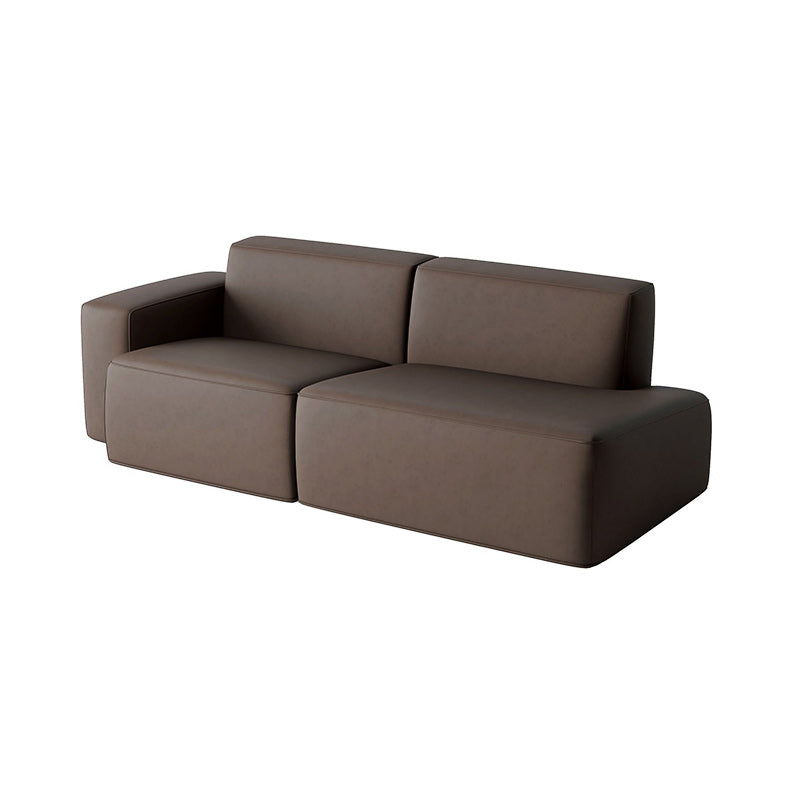 Contemporary Stationary Faux Leather Living Room Square Arm Sofa