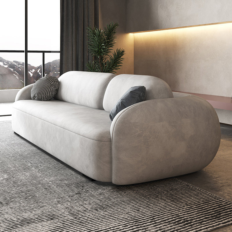 Zeitgenössisches 2/3-Sitzer-Sofa in grauem Kunstleder-Rundarmofa