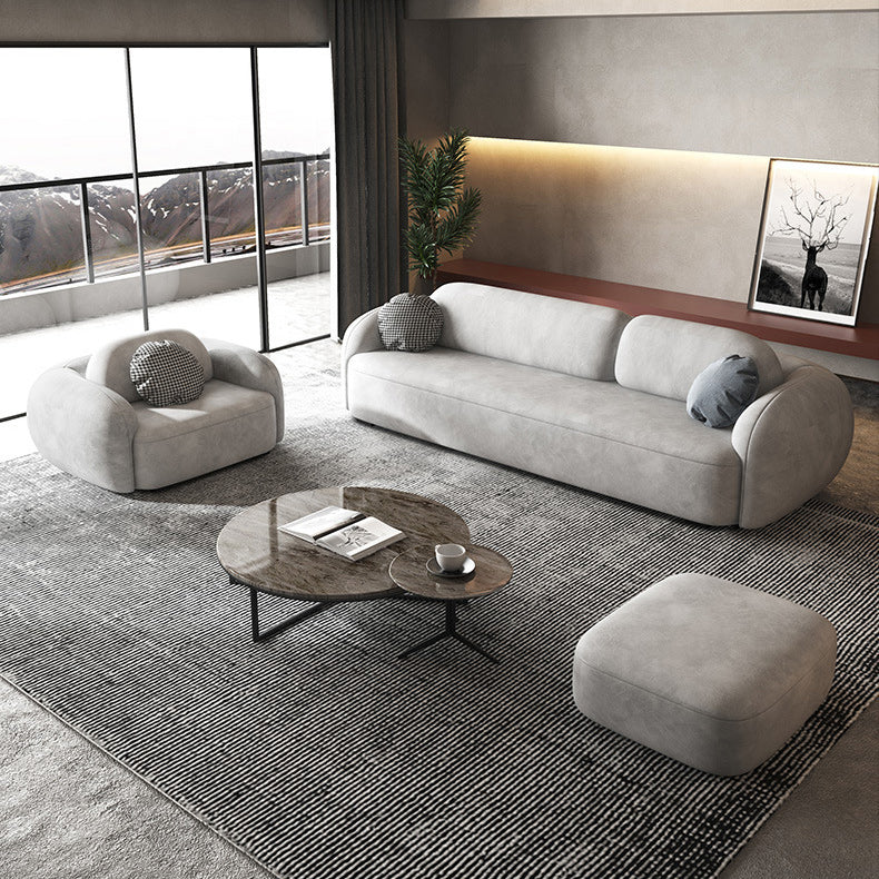 Sofá contemporáneo de 2/3 plazas en sofá de brazo redonda de cuero sintético gris