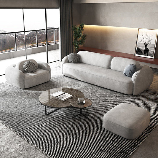 Zeitgenössisches 2/3-Sitzer-Sofa in grauem Kunstleder-Rundarmofa