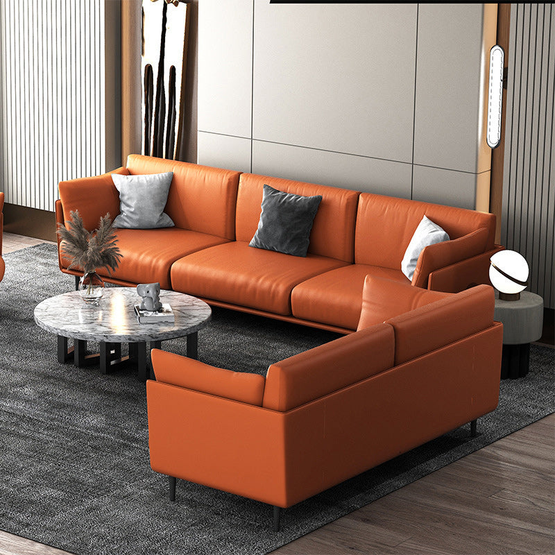 Standard Faux Leather Sofa Modern Pillow Top Arm Sofa in Orange Clearhalo 'furn' 'furn_sofas' 'Furniture' 'Living Room Furniture' 'Sofa' 'sofas' 6349536