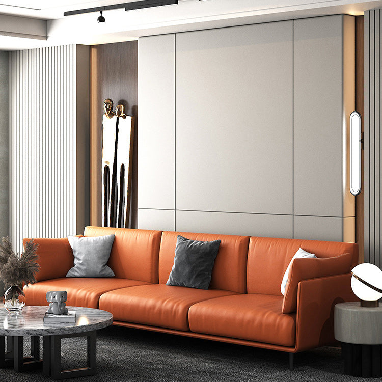 Standard Faux Leather Sofa Modern Pillow Top Arm Sofa in Orange Clearhalo 'furn' 'furn_sofas' 'Furniture' 'Living Room Furniture' 'Sofa' 'sofas' 6349537