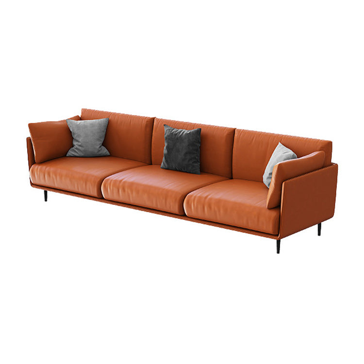 Standard Faux Leather Sofa Modern Pillow Top Arm Sofa in Orange Clearhalo 'furn' 'furn_sofas' 'Furniture' 'Living Room Furniture' 'Sofa' 'sofas' 6349538