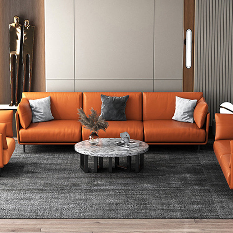 Standard Faux Leather Sofa Modern Pillow Top Arm Sofa in Orange Clearhalo 'furn' 'furn_sofas' 'Furniture' 'Living Room Furniture' 'Sofa' 'sofas' 6349542