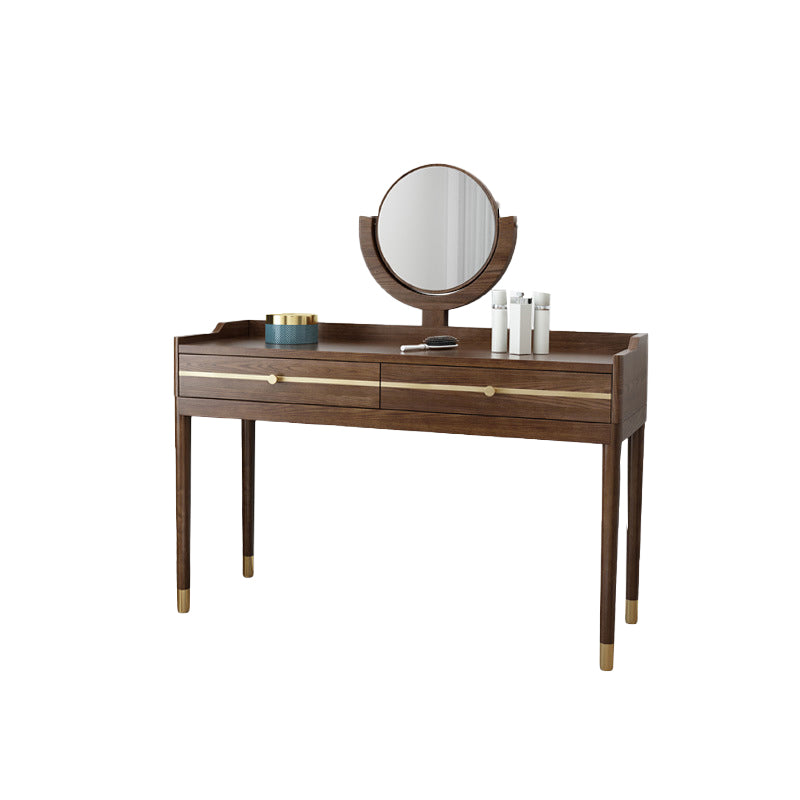 Specchio e 2 cassetti per trucco vanità tradizionale set di sgabelli da toeletta marrone