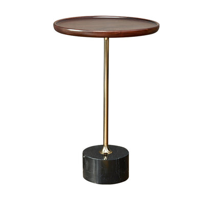 コンテンポラリーウッドラウンドトップサイドテーブル大理石の台座エンドテーブル