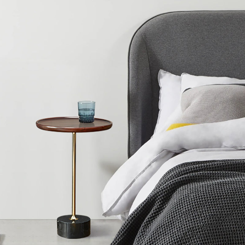 コンテンポラリーウッドラウンドトップサイドテーブル大理石の台座エンドテーブル